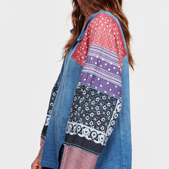 NWT! Free People Cotton Shibuya Printed Top Navy - Picture 5 of 6